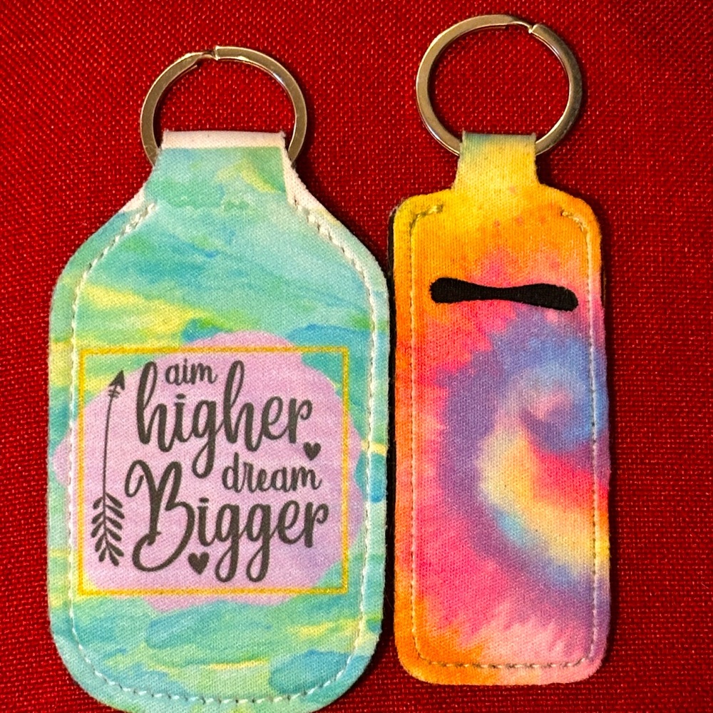 Chapstick & mini hand sanitizer holder keychains - tie dye - inspiration